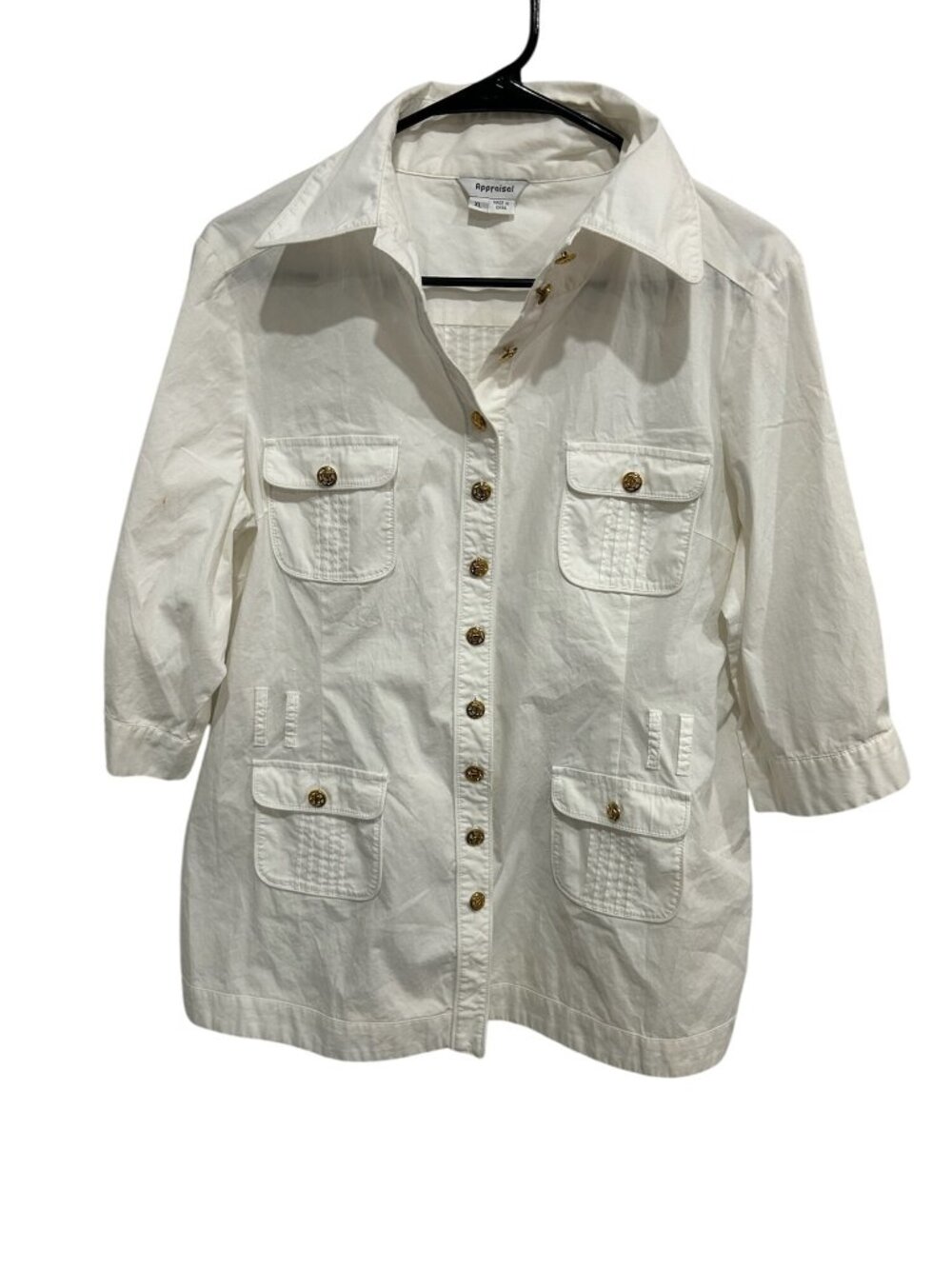 Appraisal White Cotton Blend 3/4 Sleeve Button-Up Shirt Jacket Size XL Casual